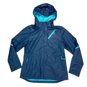 HB Sport Harvé Benard Ski Jacket Women M Blue Full Zip Hooded Winter Sporty Coat
